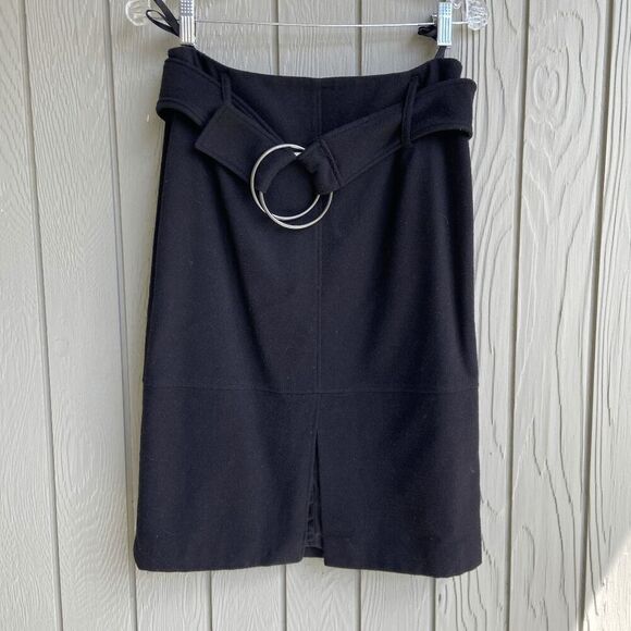 Betty Barclay Black Wool Pencil Skirt with Ring Belt, Size 6-8 - Picture 1 of 10